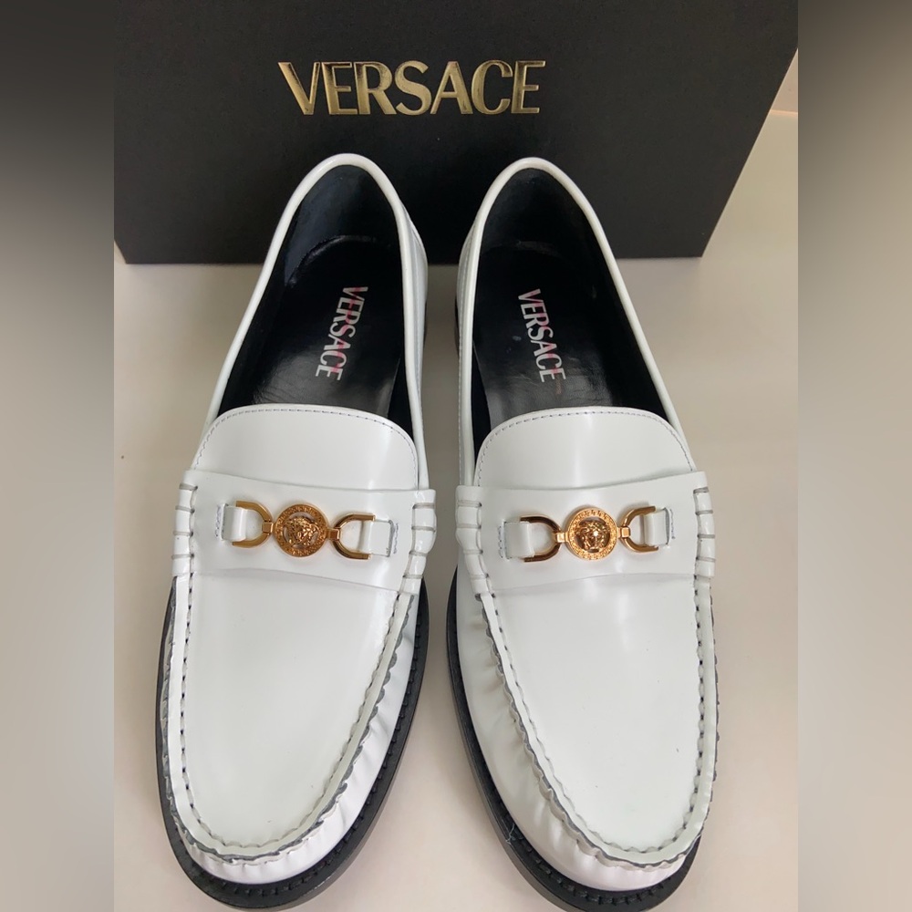 Versace White and Gold Loafers for Men